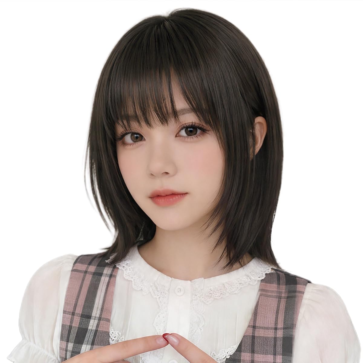 Amazon.co.jp: AISIQUEENSウィッグ ショート ボブ ブラウン フル